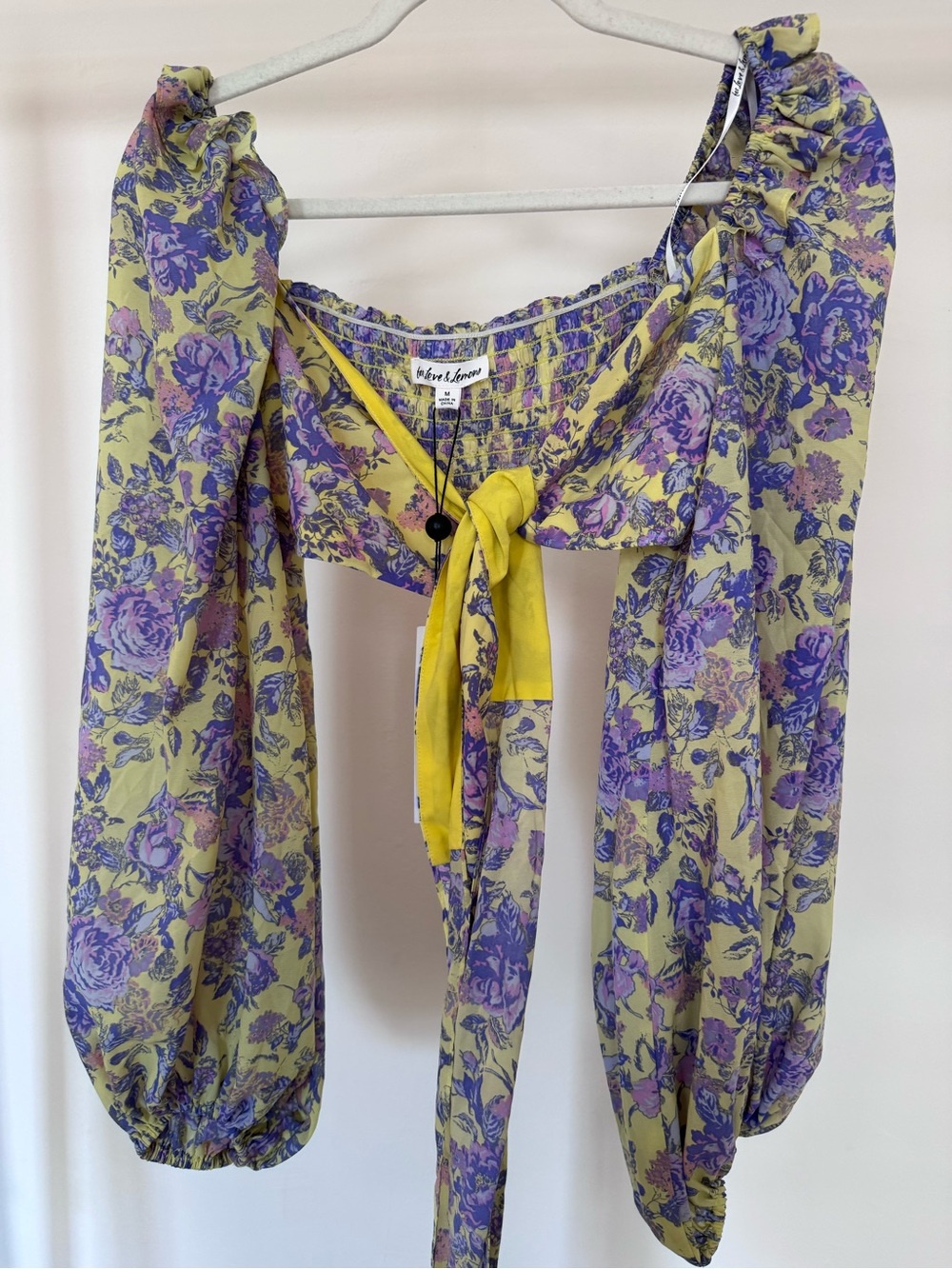For Love & Lemons Yellow and Lavender Floral Wrap Around Crop Top NWT